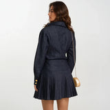 Thea Denim Shirt with Pleated Skirt