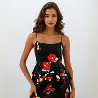 Juliet Roses Spaghetti Strap Top with Skirt