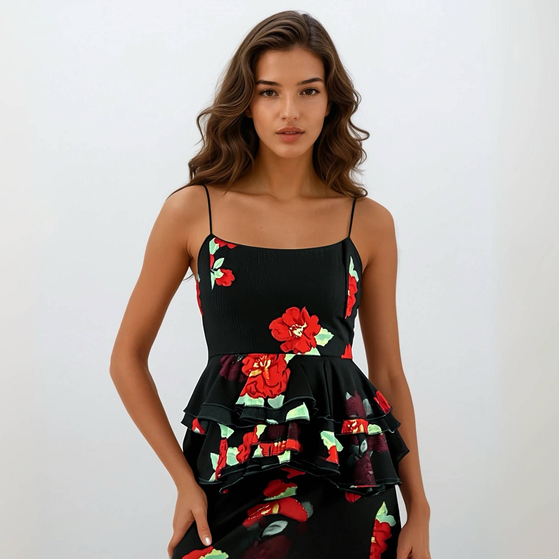 Juliet Roses Spaghetti Strap Top with Skirt