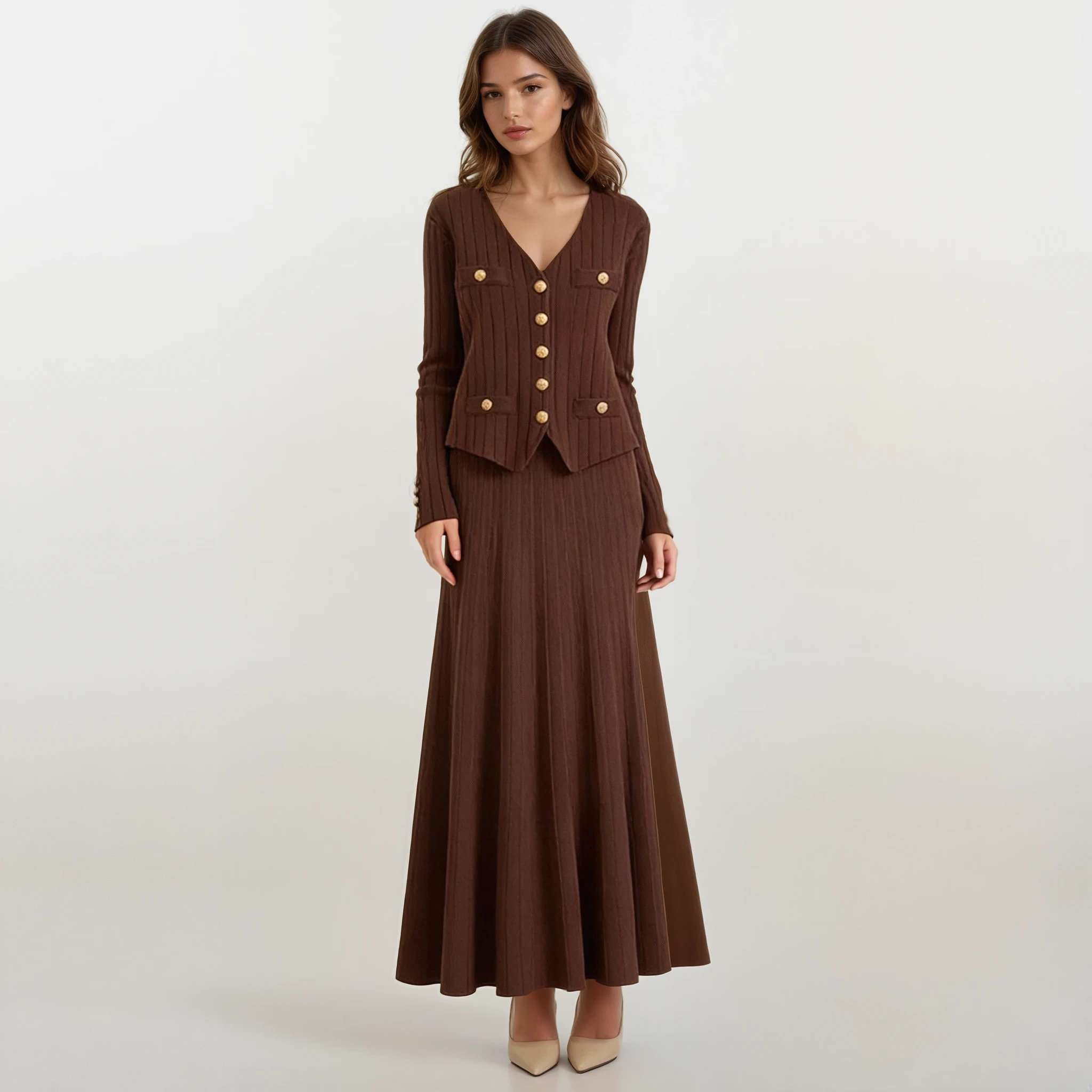 Solene Knit Cardigan and Vest with Skirt