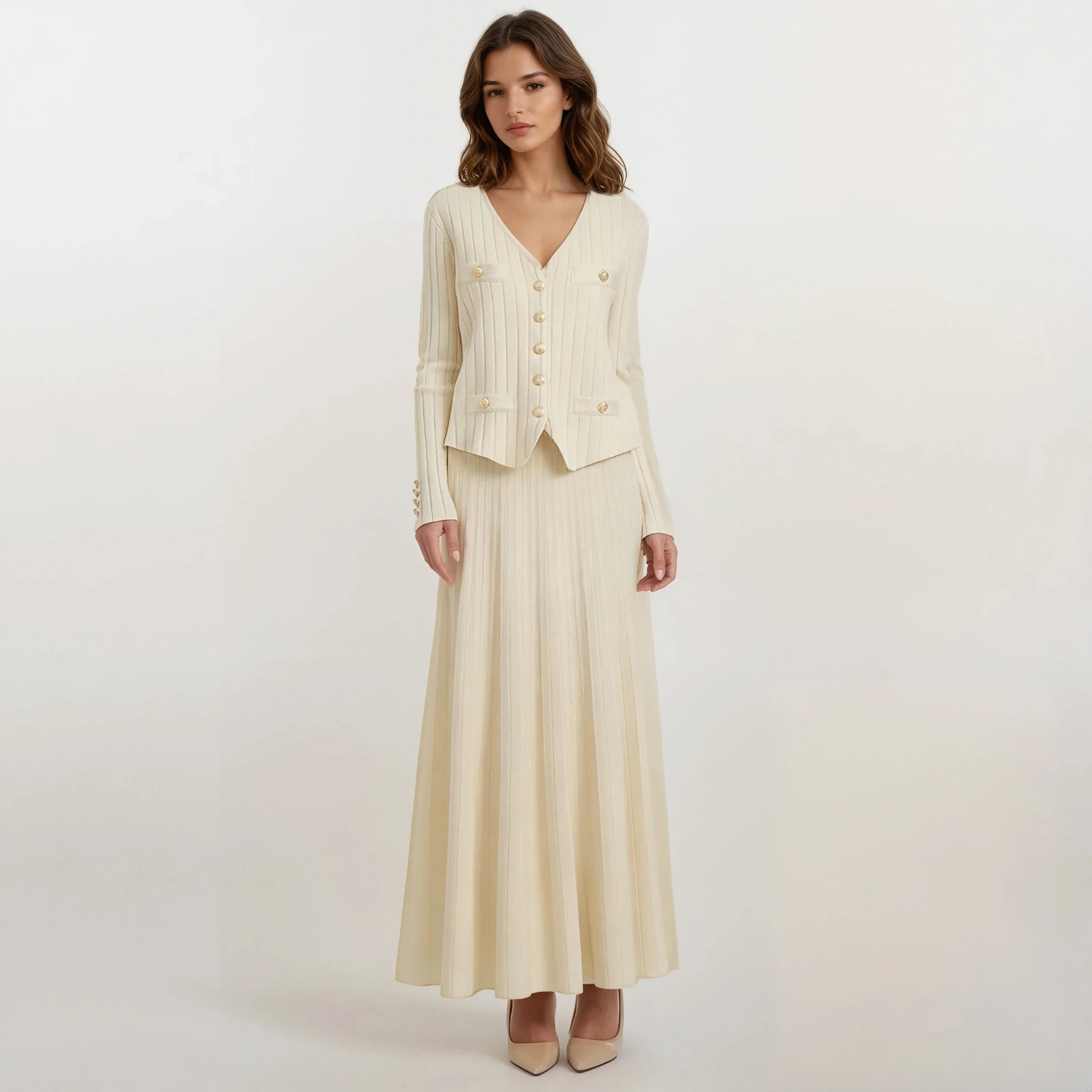 Solene Knit Cardigan and Vest with Skirt