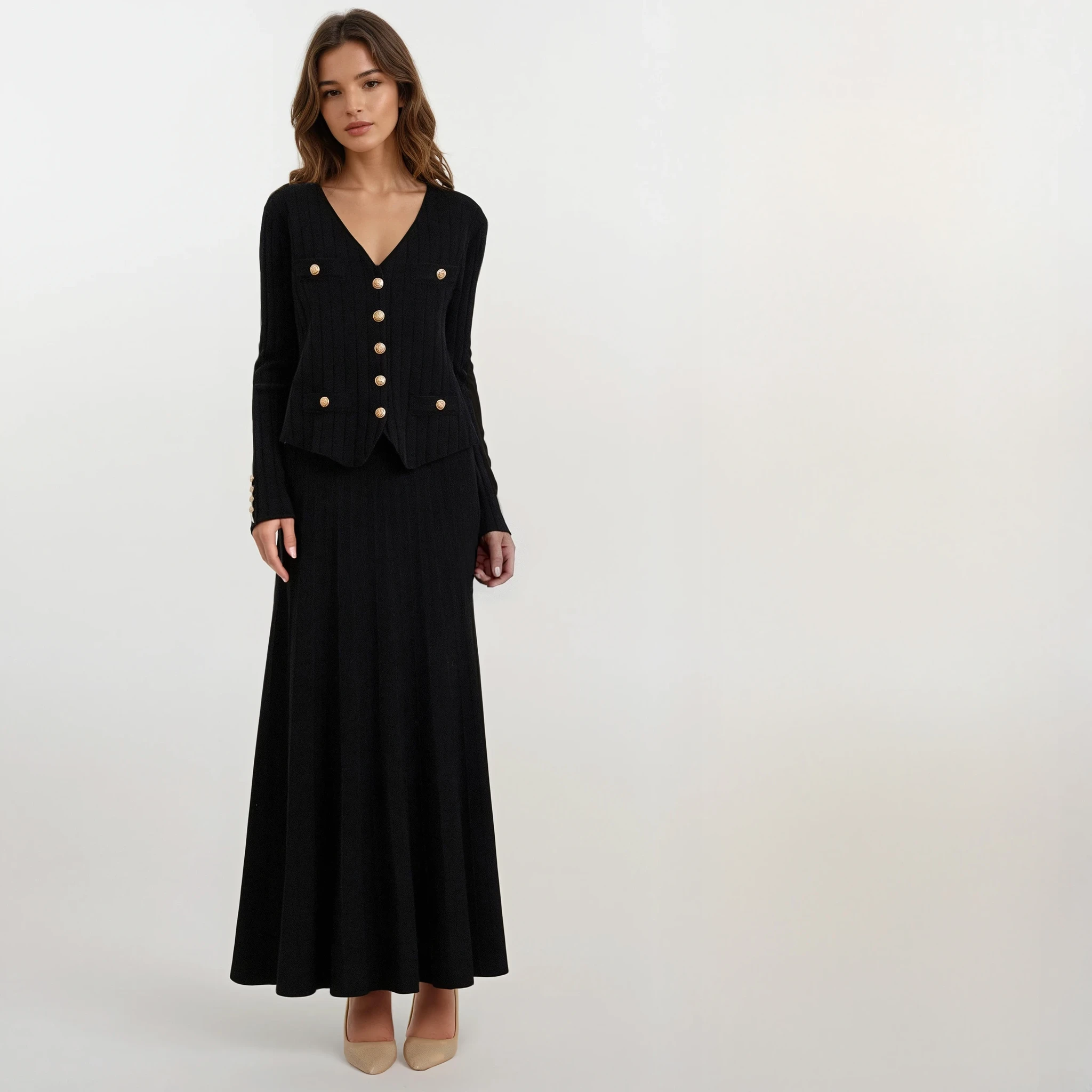 Solene Knit Cardigan and Vest with Skirt