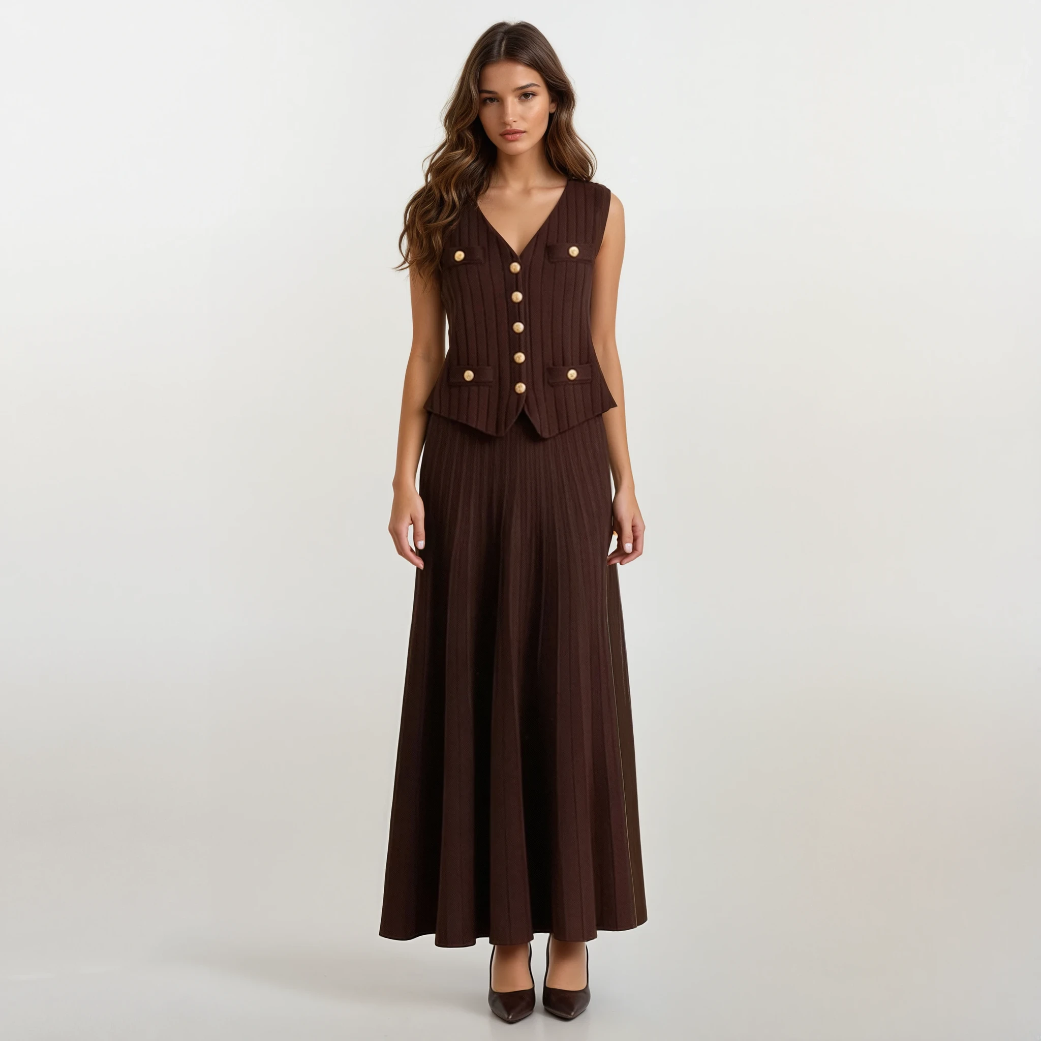 Solene Knit Cardigan and Vest with Skirt