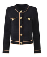 Serena Gold-Button Cardigan with Top and Pleated Skirt