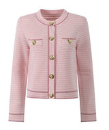 Serena Gold-Button Cardigan with Top and Pleated Skirt
