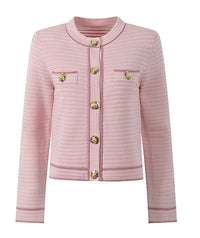 Serena Gold-Button Cardigan with Top and Pleated Skirt