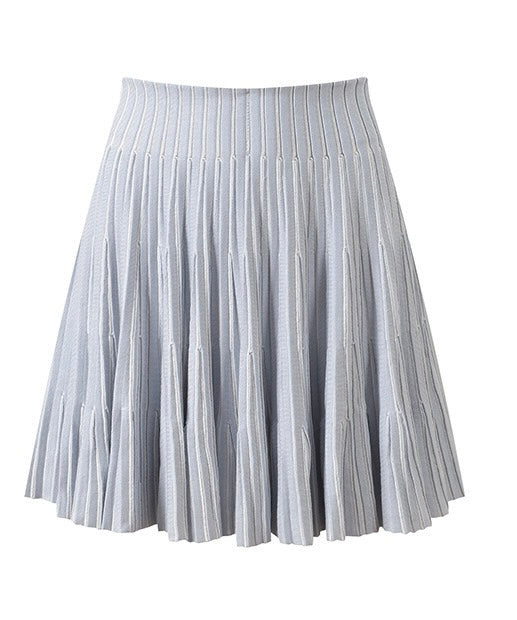 Serena Gold-Button Cardigan with Top and Pleated Skirt