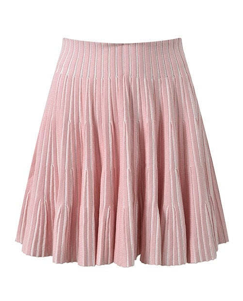 Serena Gold-Button Cardigan with Top and Pleated Skirt