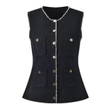 Genevieve Pearl Tweed Sleeveless Vest and Pleated Skirt