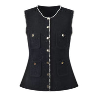 Genevieve Pearl Tweed Sleeveless Vest and Pleated Skirt