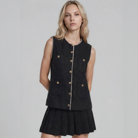 Genevieve Pearl Tweed Sleeveless Vest and Pleated Skirt