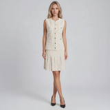 Genevieve Pearl Tweed Sleeveless Vest and Pleated Skirt