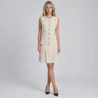 Genevieve Pearl Tweed Sleeveless Vest and Pleated Skirt