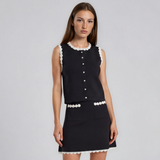 Chloe Crochet Pearl-Button Knit Vest and A-Line Skirt