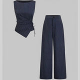 Sloane Navy Pinstripe Wrap Top and Wide-Leg Trousers