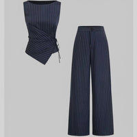 Sloane Navy Pinstripe Wrap Top and Wide-Leg Trousers