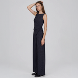 Sloane Navy Pinstripe Wrap Top and Wide-Leg Trousers