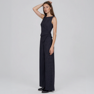Sloane Navy Pinstripe Wrap Top and Wide-Leg Trousers