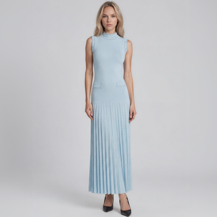 Olivia Pearl Cardigan and Pleated Maxi Dress