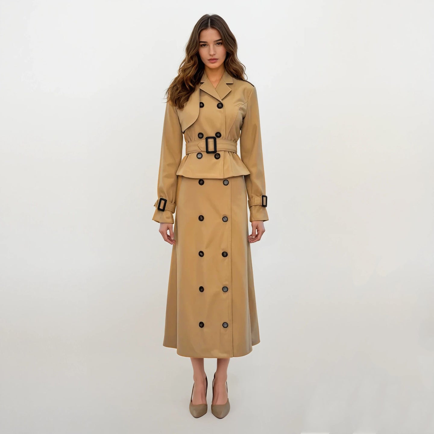 Harlow Cropped Trench Coat with Maxi Skirt