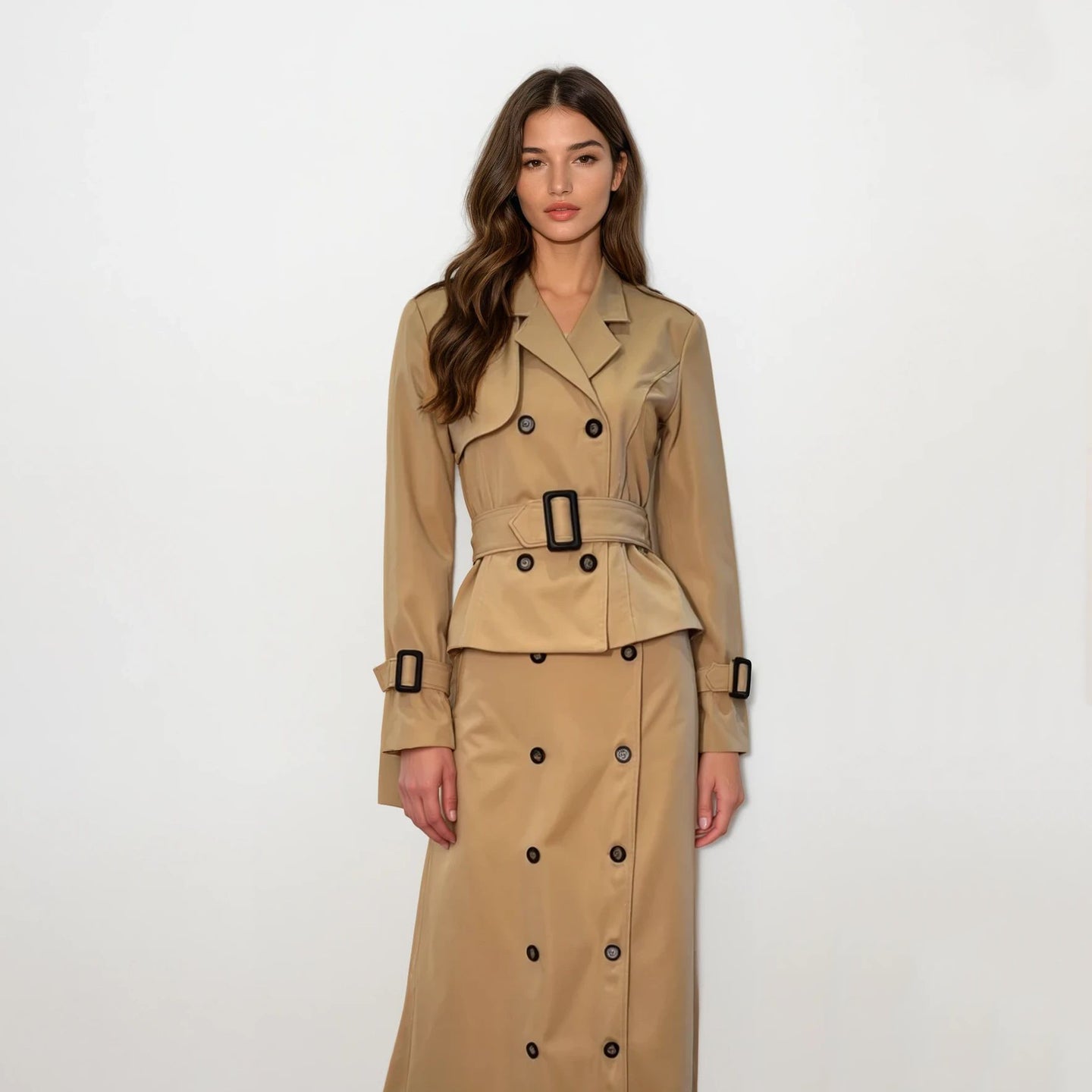 Harlow Cropped Trench Coat with Maxi Skirt