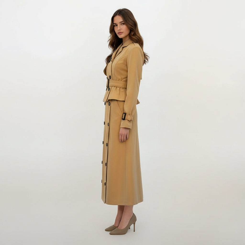 Harlow Cropped Trench Coat with Maxi Skirt