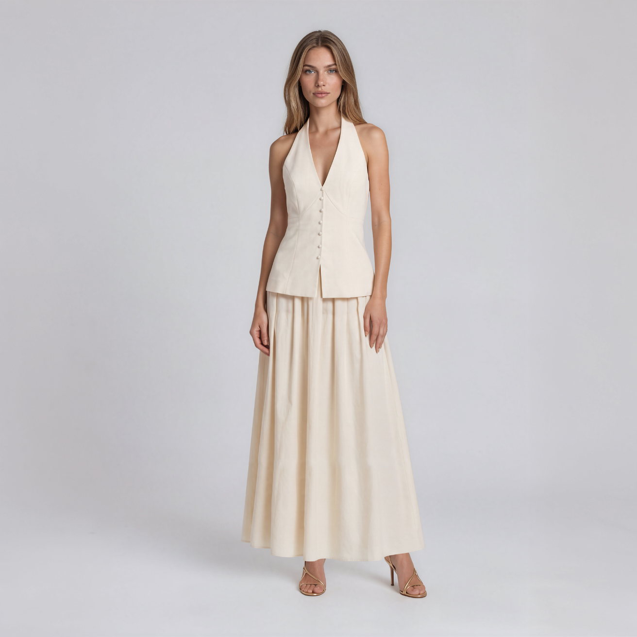 Hailey Halter Vest and Pleated Maxi Skirt