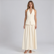 Hailey Halter Vest and Pleated Maxi Skirt