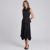 Paige Collared Vest and Pleated Midi Skirt