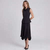 Paige Collared Vest and Pleated Midi Skirt