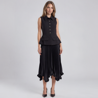 Paige Collared Vest and Pleated Midi Skirt