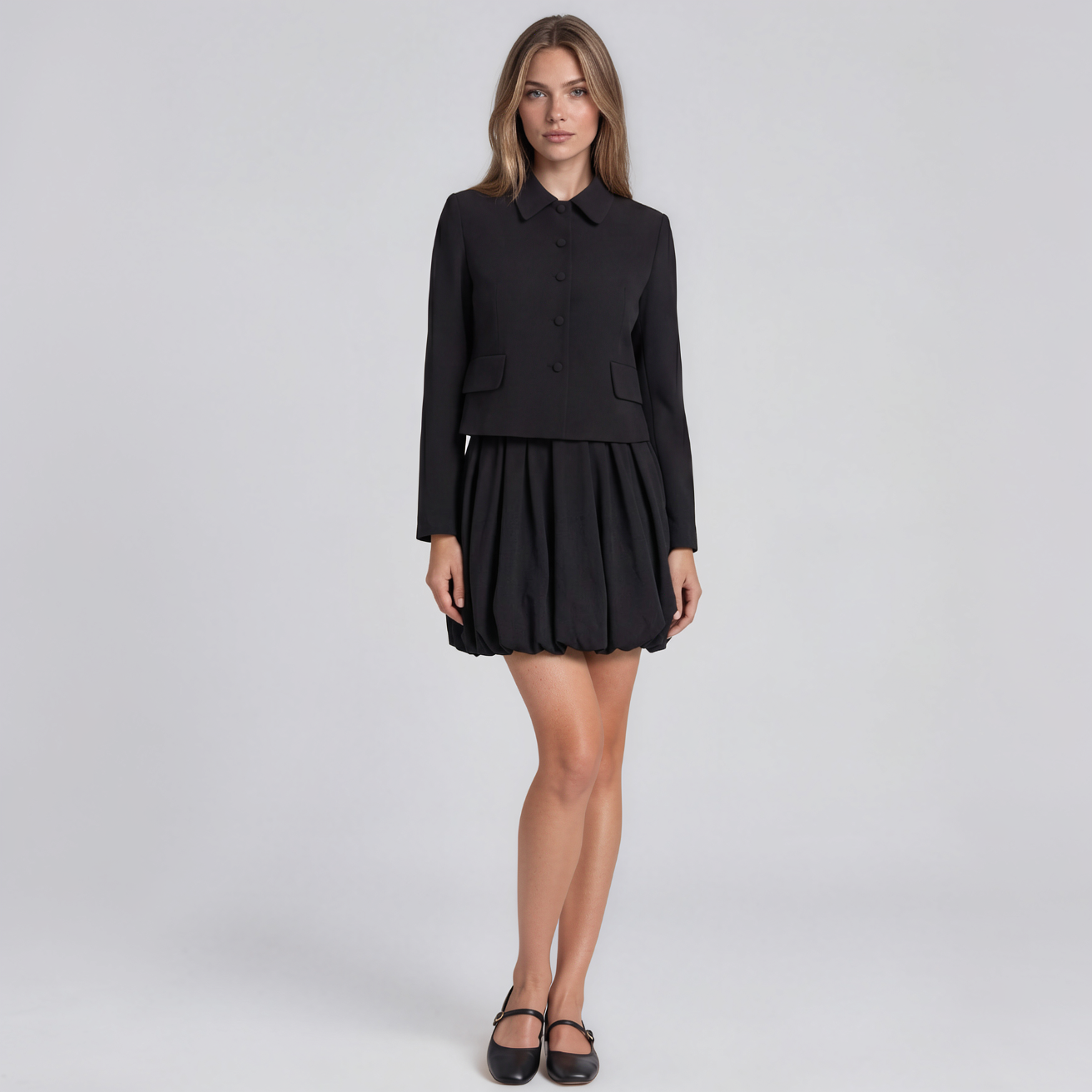 Catherine Collared Jacket and Bubble Mini Skirt