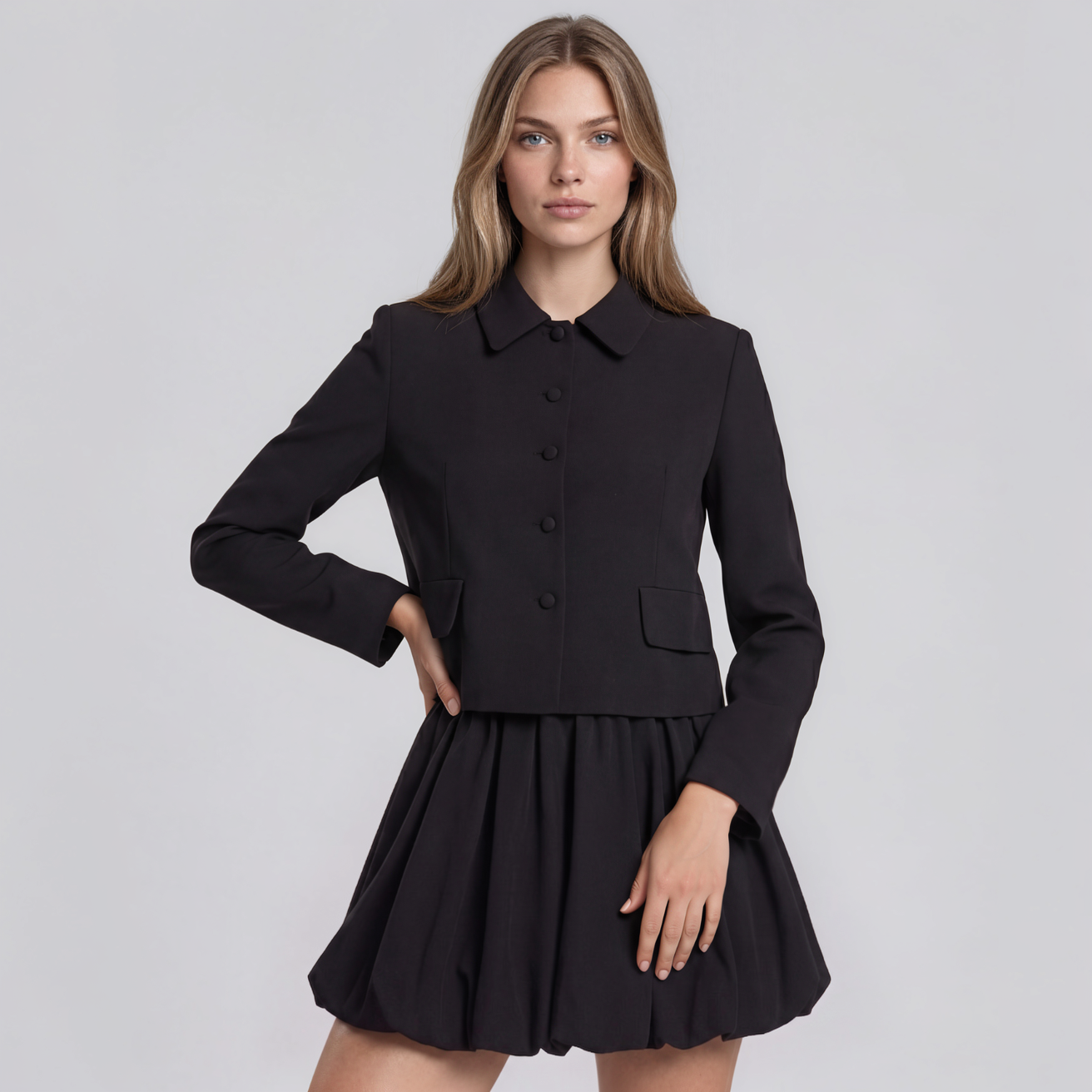 Catherine Collared Jacket and Bubble Mini Skirt