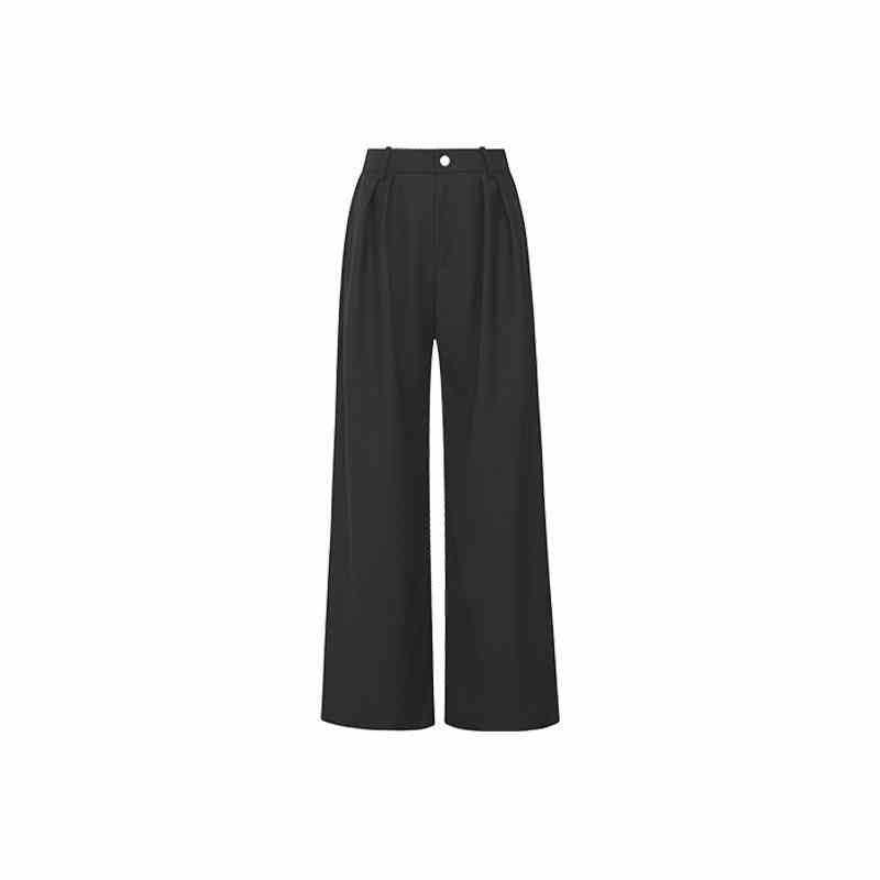 Black wide-leg cropped pants with a high-waisted, pleated front, shown against a plain white background.