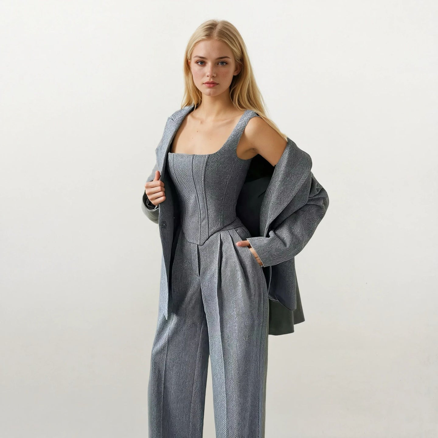 Kaia Corset Top with Blazer and Pants