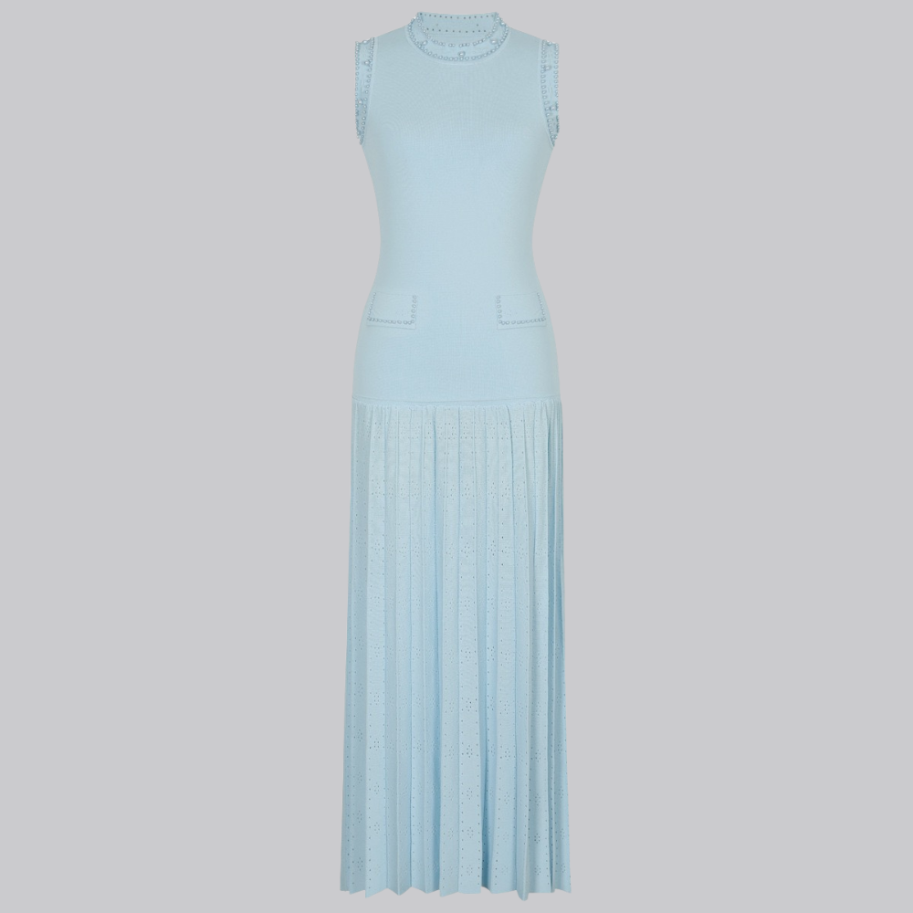 Olivia Pearl Cardigan and Pleated Maxi Dress