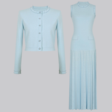 Olivia Pearl Cardigan and Pleated Maxi Dress