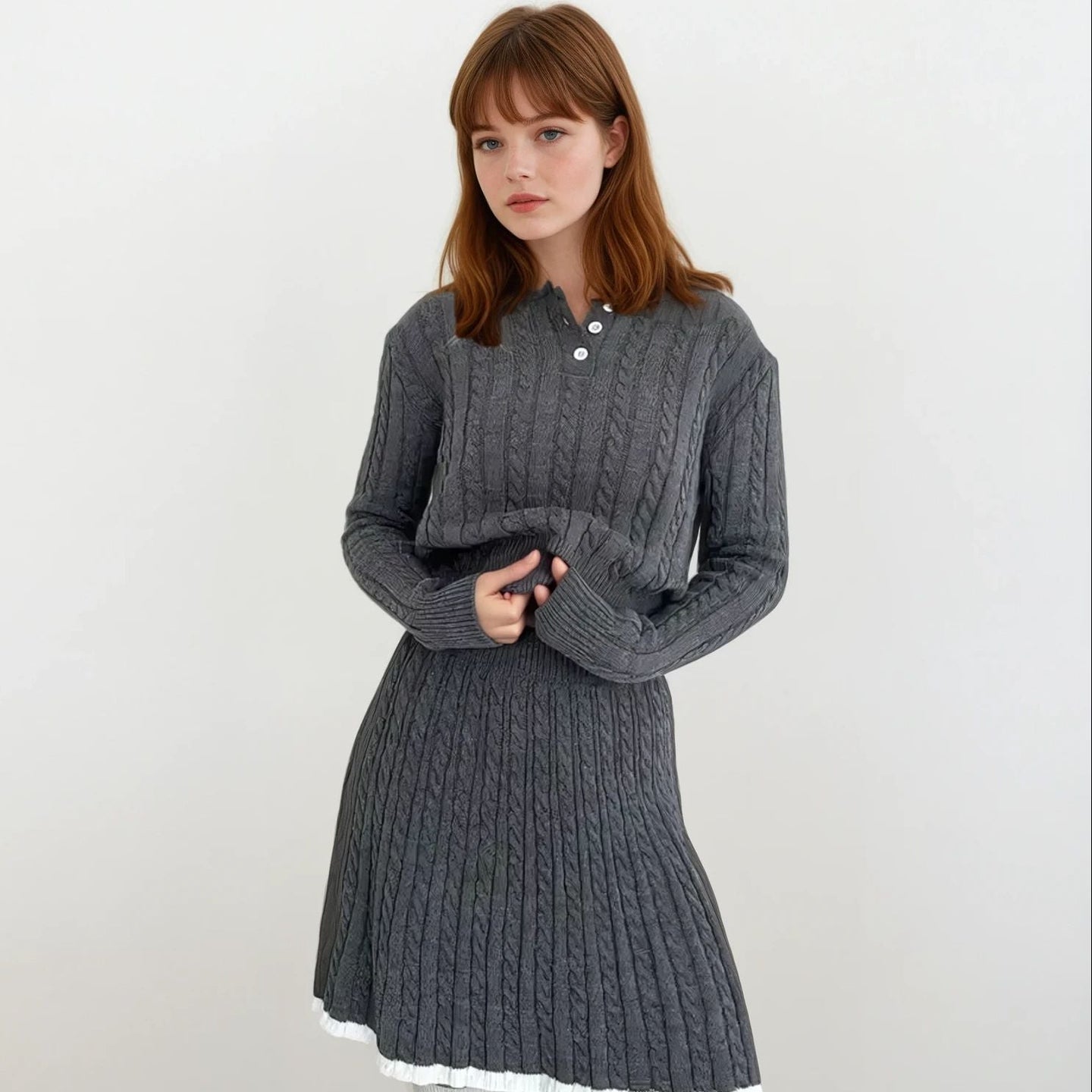 Emily Knit Polo Collar Sweater and Skirt