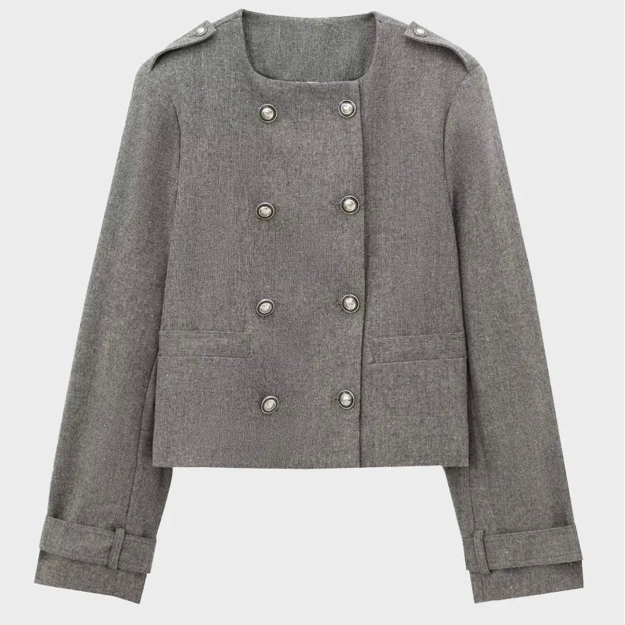 Isobel Grey Wool-Blend Jacket with Pleated Skirt