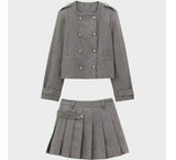 Isobel Grey Wool-Blend Jacket with Pleated Skirt