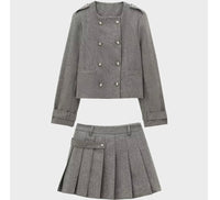 Isobel Grey Wool-Blend Jacket with Pleated Skirt