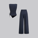Sloane Navy Pinstripe Wrap Top and Wide-Leg Trousers