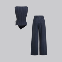 Sloane Navy Pinstripe Wrap Top and Wide-Leg Trousers