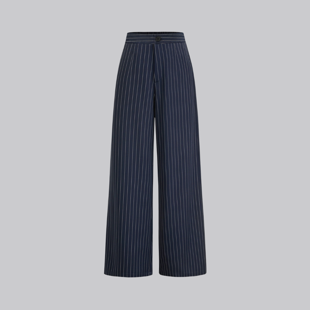 Sloane Navy Pinstripe Wrap Top and Wide-Leg Trousers