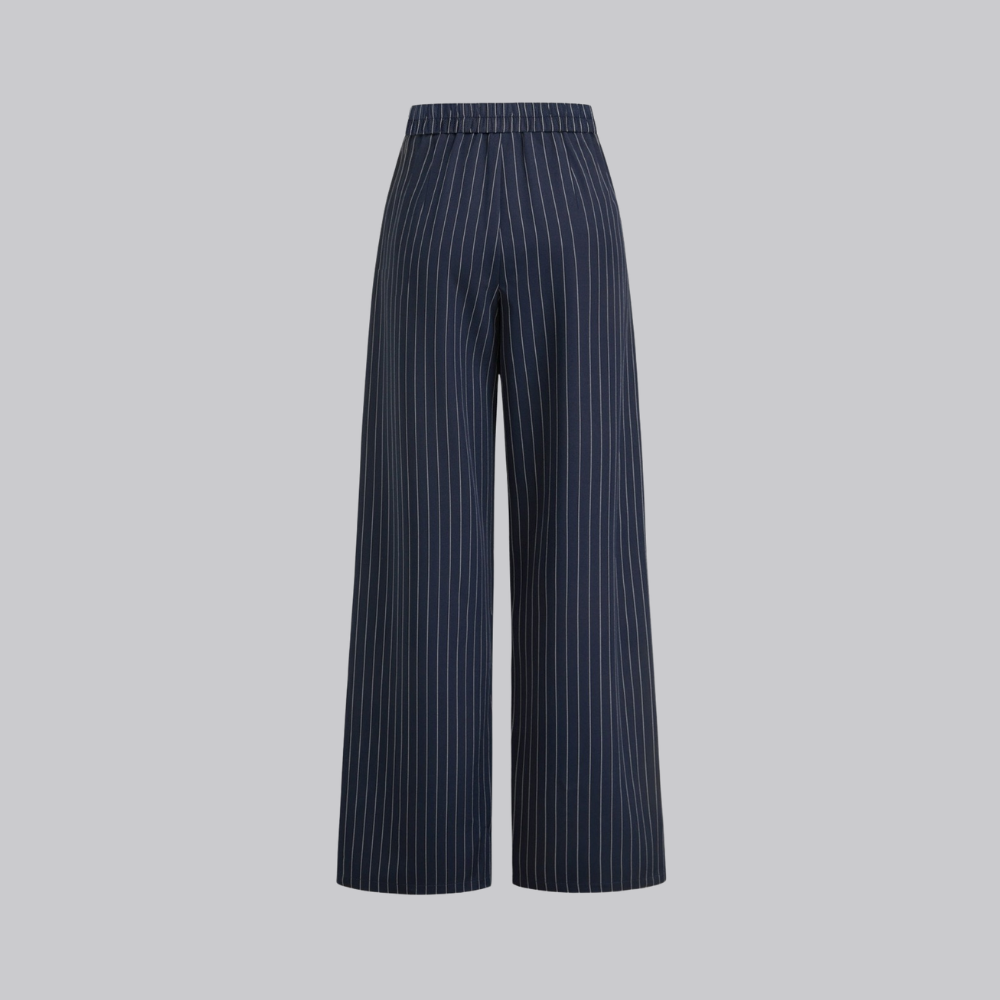 Sloane Navy Pinstripe Wrap Top and Wide-Leg Trousers