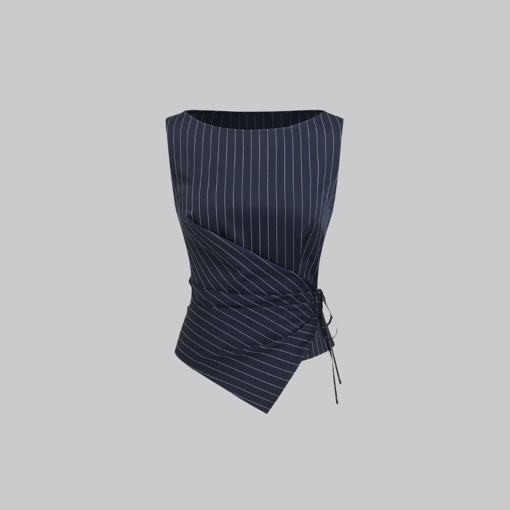 Sloane Navy Pinstripe Wrap Top and Wide-Leg Trousers