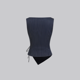 Sloane Navy Pinstripe Wrap Top and Wide-Leg Trousers