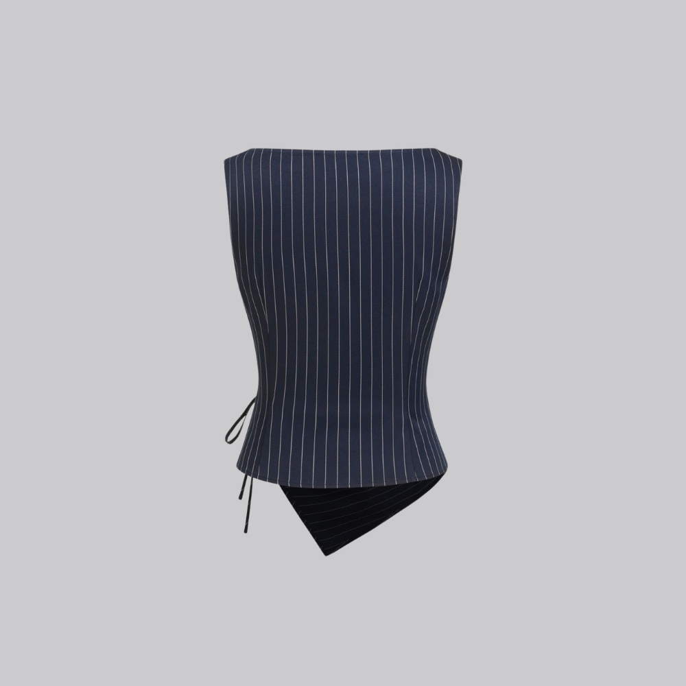 Sloane Navy Pinstripe Wrap Top and Wide-Leg Trousers