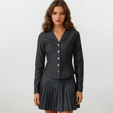 Thea Denim Shirt with Pleated Skirt