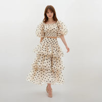 Sophie Polka Dots Puffy Top with Layered Maxi Skirt